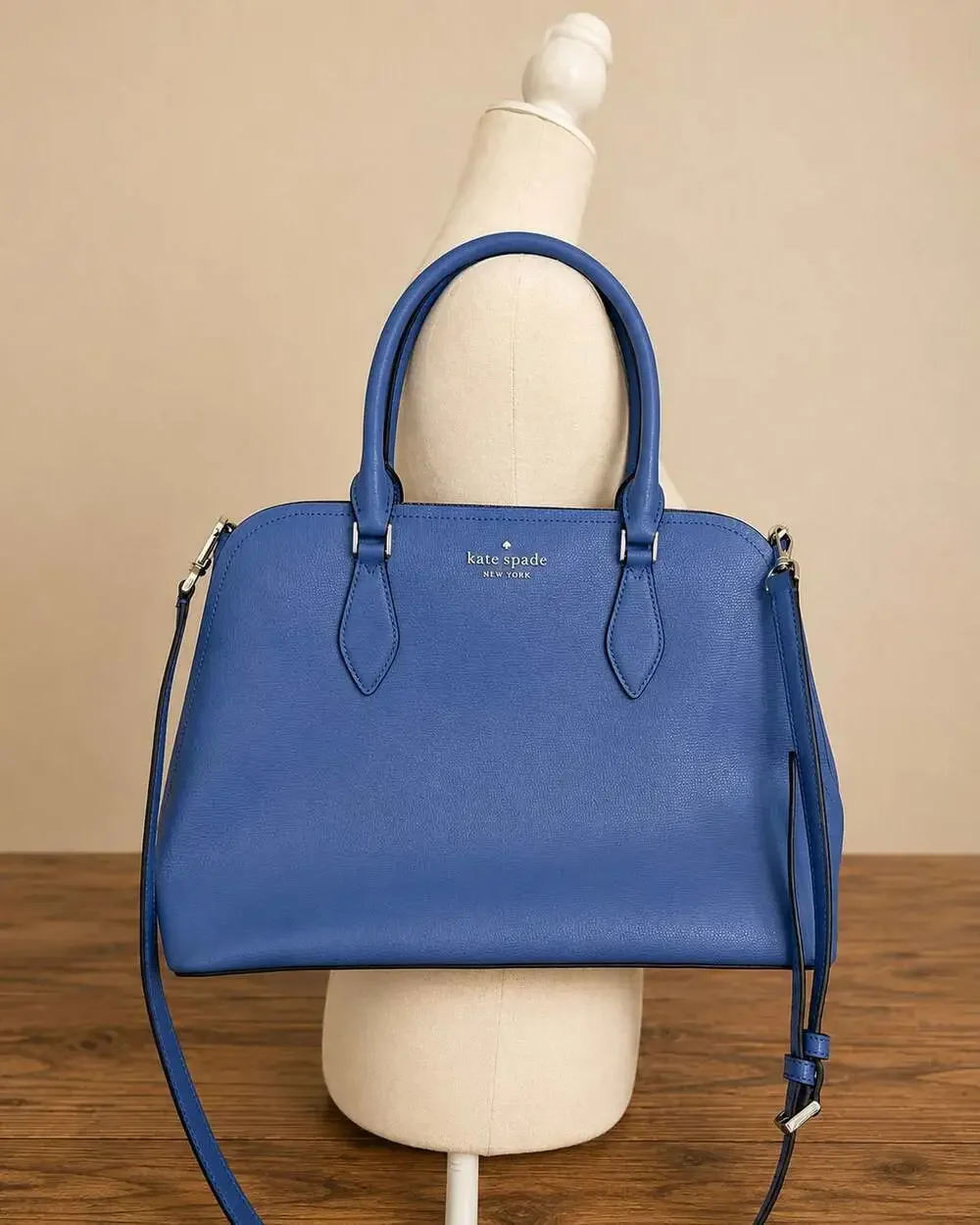 Kate Spade Large Satchel Morning Glory Blue Leather Crossbody Bag
